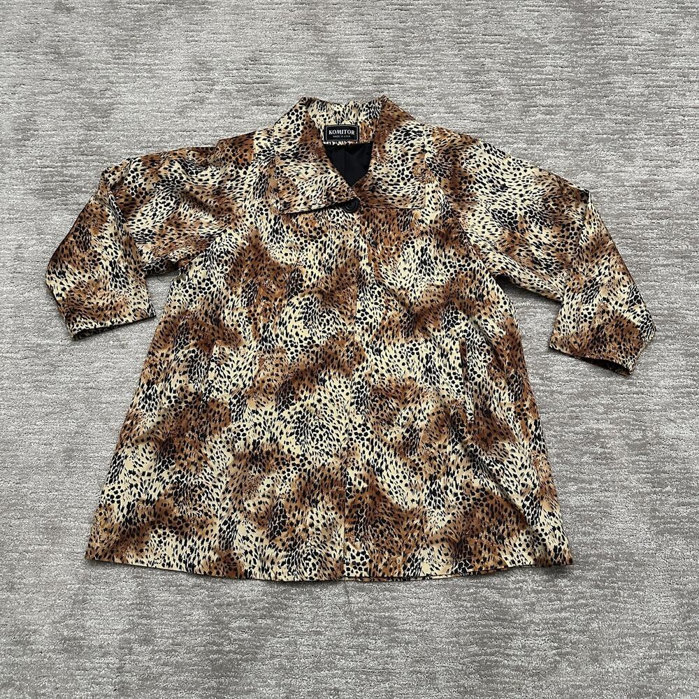 Vintage KOMITOR Coat Womens 3XL Brown Leopard Print Made in USA ILGWU 90s